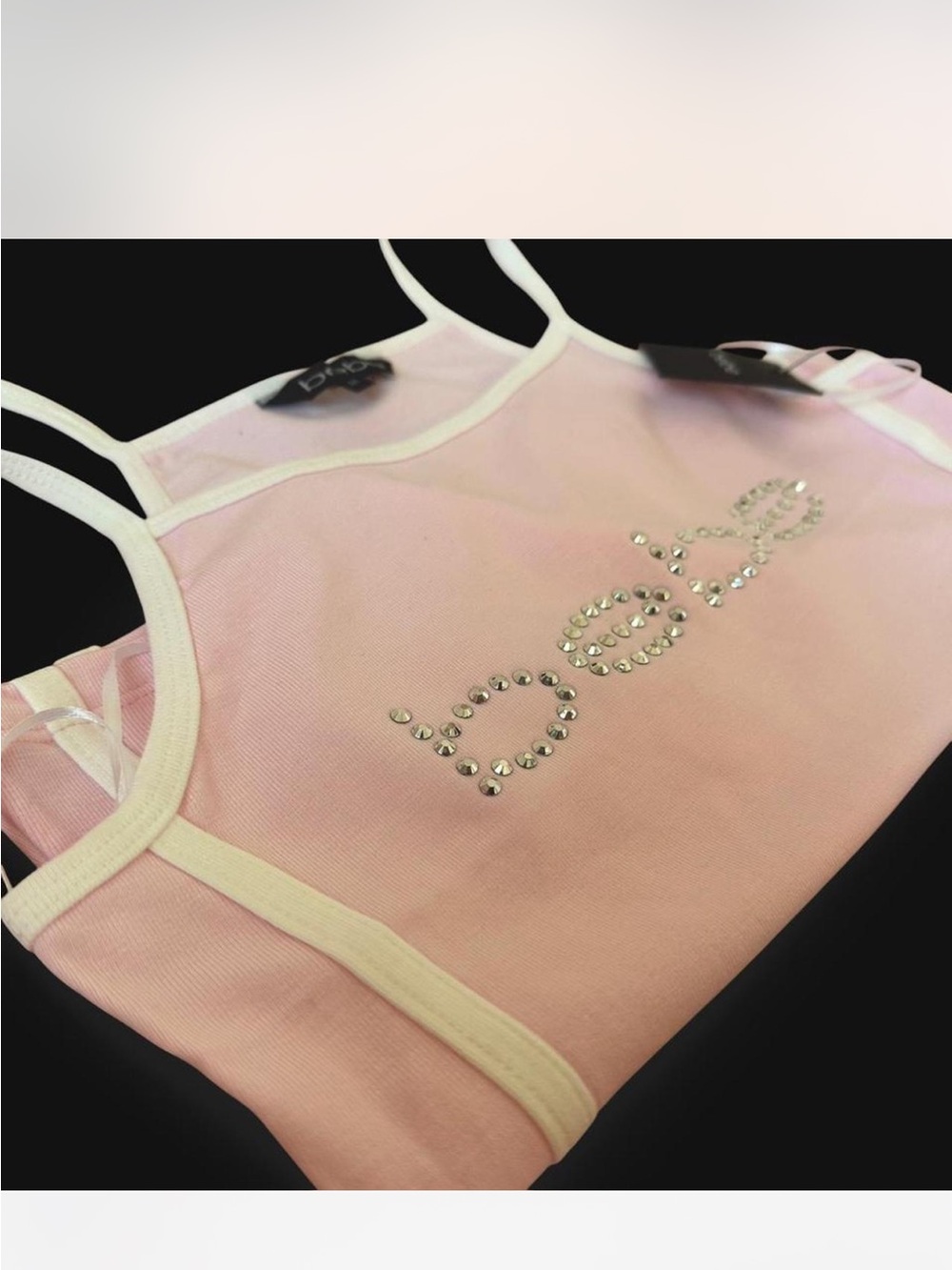 bebe Pink Mesh Bandeau Cami with Rhinestone Logo